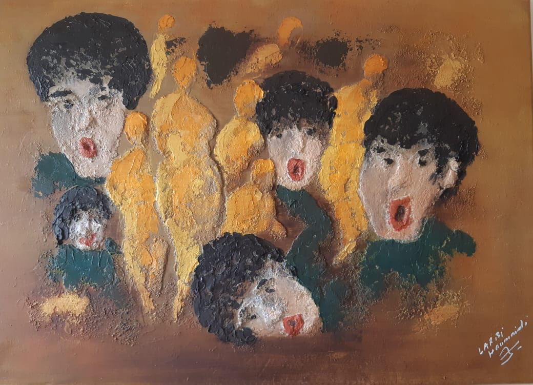 Abstract portrait painting with warm earth tones